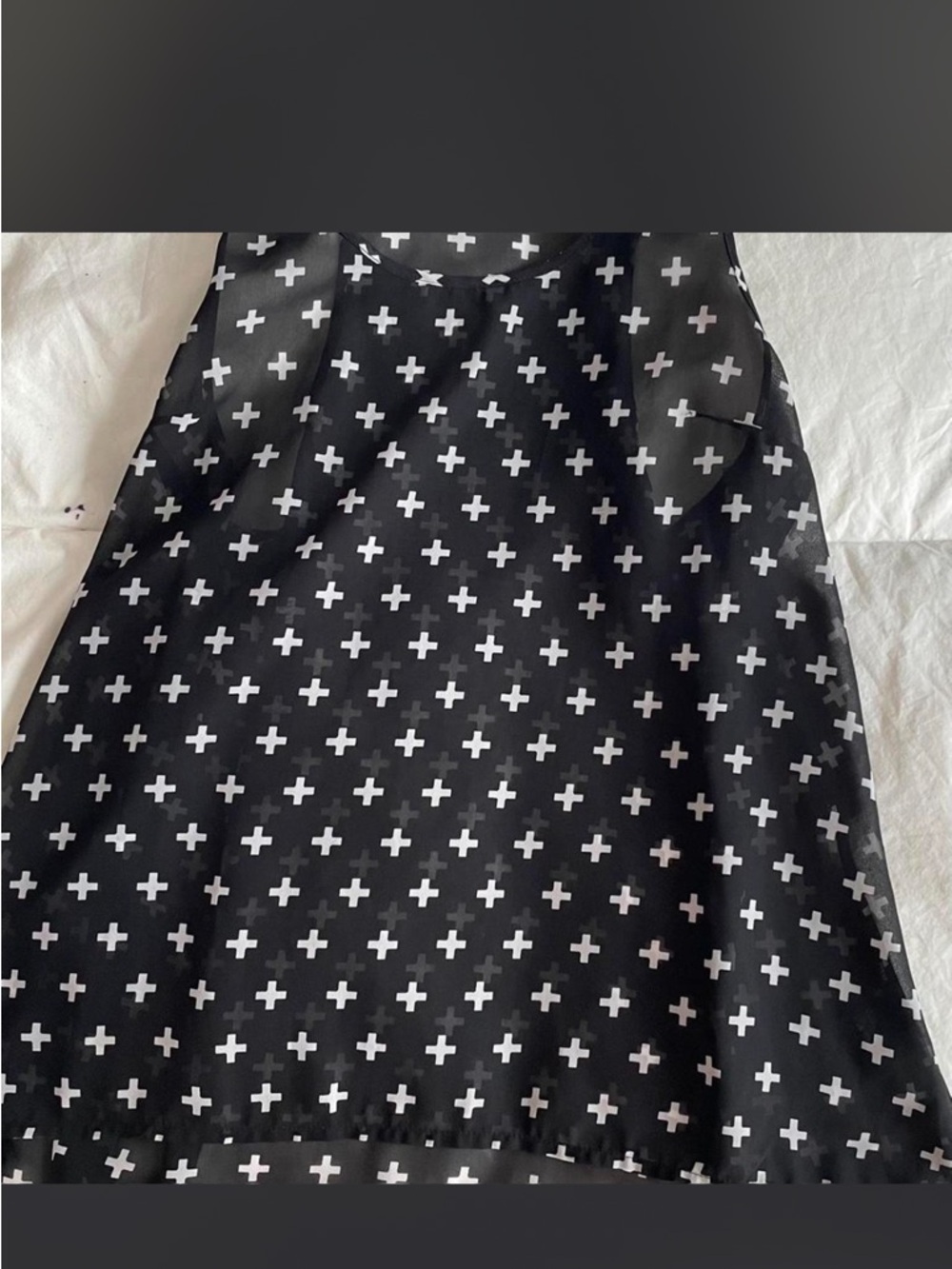 Divided Black Tank Top with White Cross Print